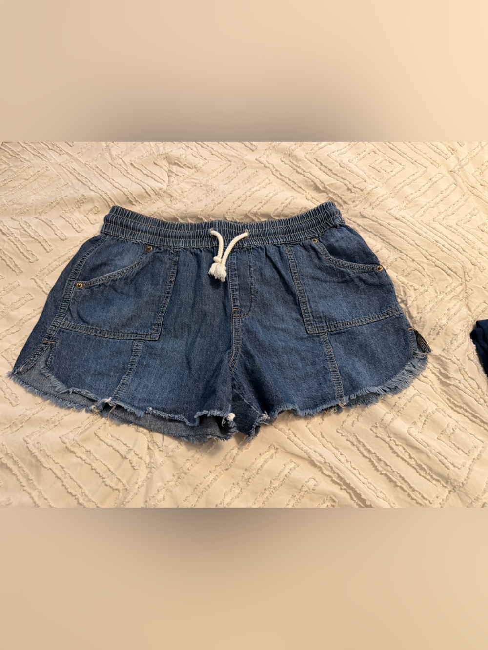 Casual Denim Drawstring Women's Shorts - Blue